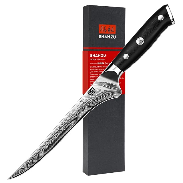 Cuchillo para filetear y deshuesar SHAN ZU Damasco de 18 cm