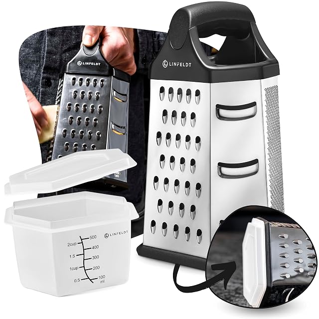 Rallador de acero inoxidable de seis caras LINFELDT con recipiente