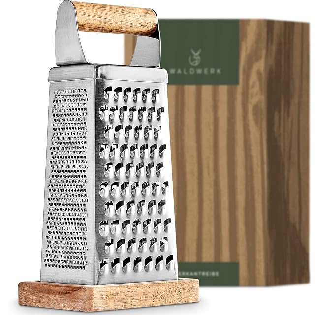 Rallador de acero inoxidable con filos grabados WALDWERK con bandeja de madera