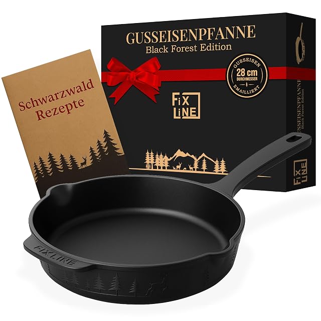Sartén de hierro fundido esmaltado FIXLINE BLACK FOREST de 28 cm