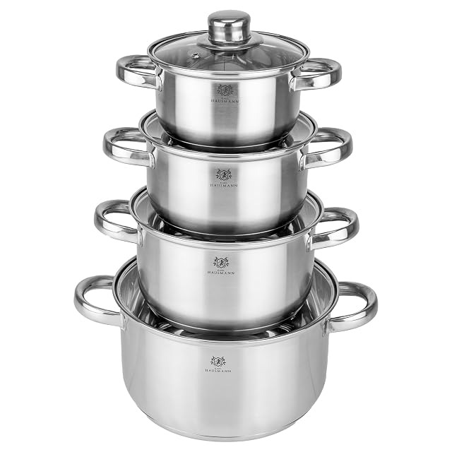 Batería de cocina de acero inoxidable KARL HAUSMANN de 4 piezas con termómetros en la tapa