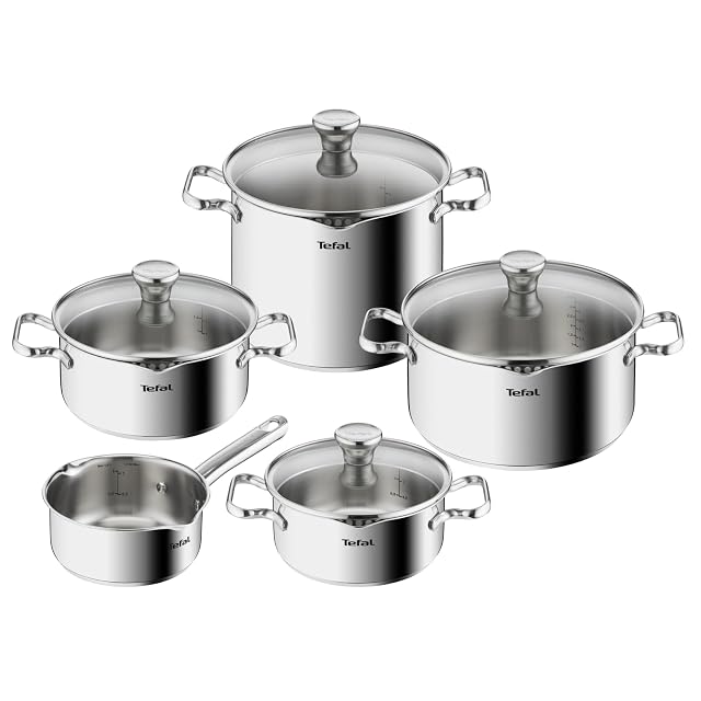 Batería de cocina de acero inoxidable Tefal Duetto de 9 piezas