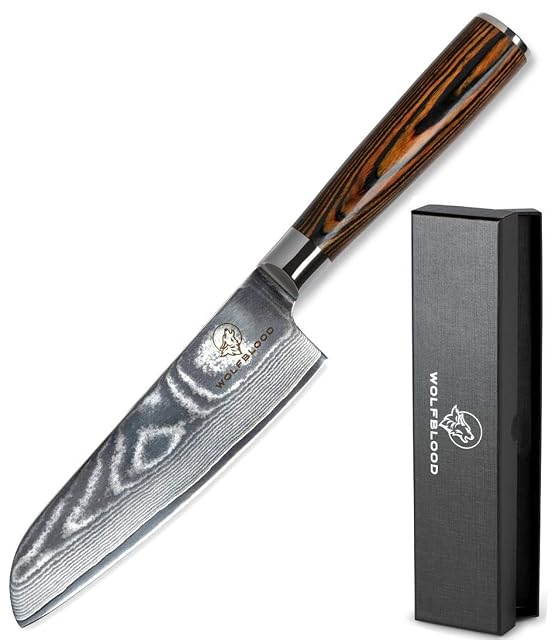 Cuchillo santoku de Damasco de 67 capas Wolfblood de 24 cm