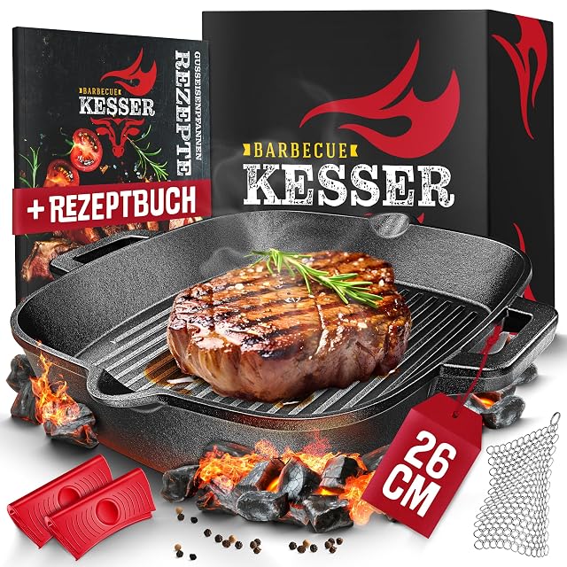 Sartén grill de hierro fundido KESSER de 26 cm con superficie nervada
