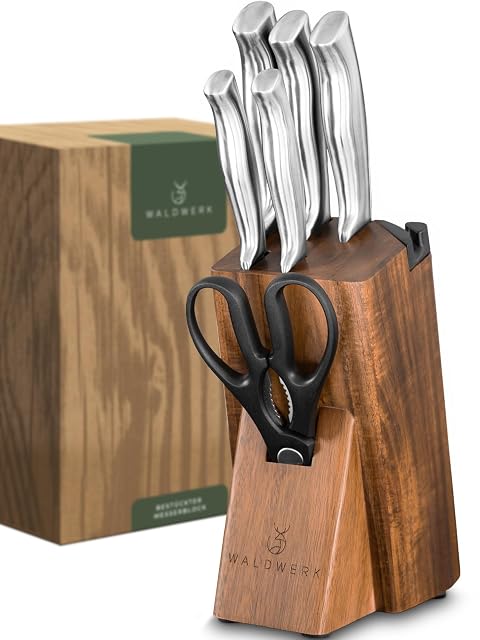 Juego de 7 cuchillos WALDWERK con taco de acacia