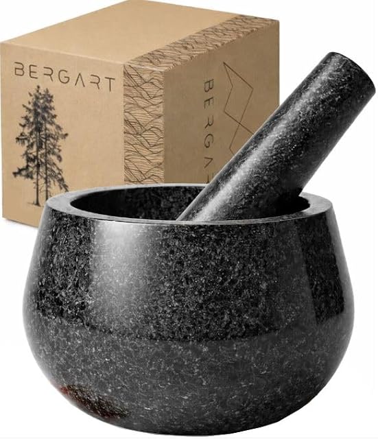 Mortero de granito BergArt con interior rugoso y mano larga