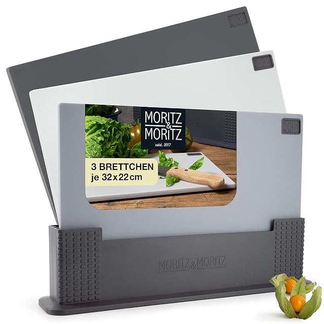 Juego de 3 tablas de cortar de plástico Moritz & Moritz 2920 con soporte