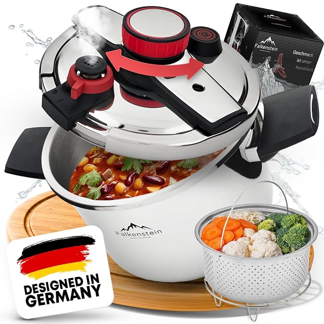 Olla a presión Falkenstein DSZA22-6L de 6 litros con cesta de vapor