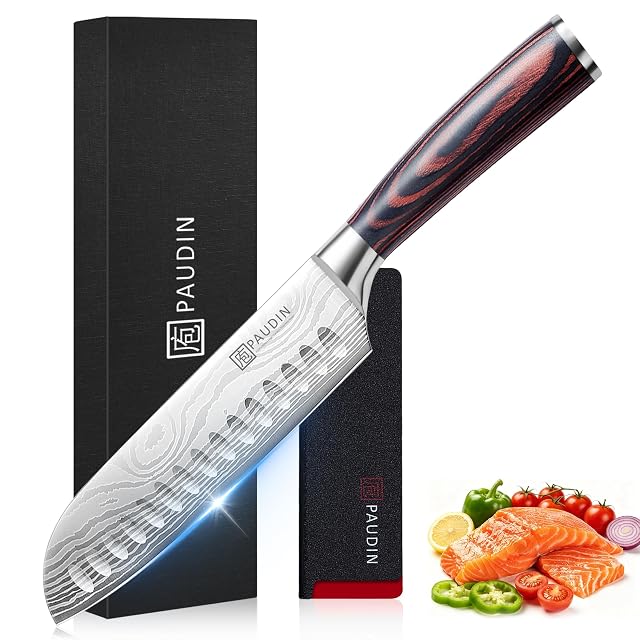 Cuchillo santoku PAUDIN de 17,8 cm con mango de pakkawood