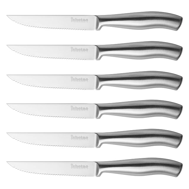 Juego de 6 cuchillos de carne dentados isheTao