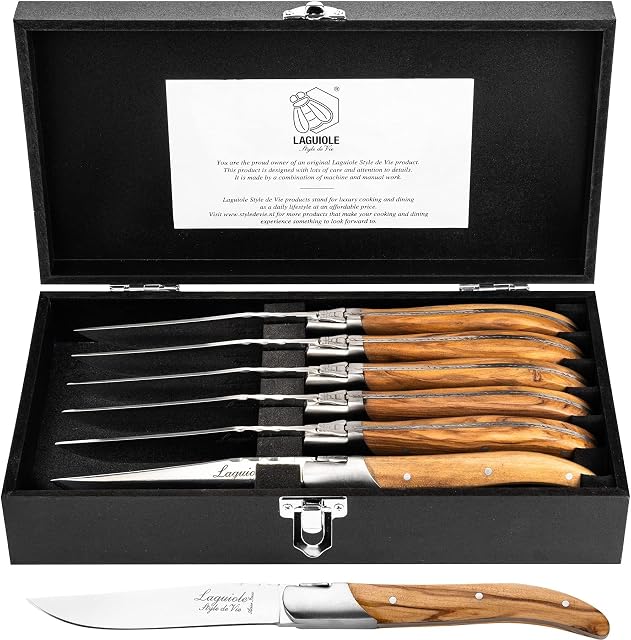 Juego de 6 cuchillos de carne Laguiole Style de Vie de madera de olivo