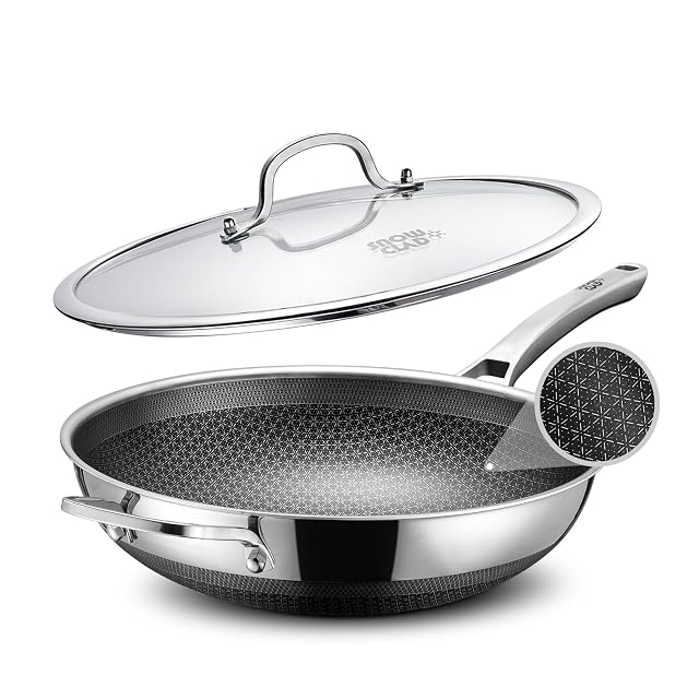 Wok de acero inoxidable de triple capa SNOWCLAD de 32 cm con tapa